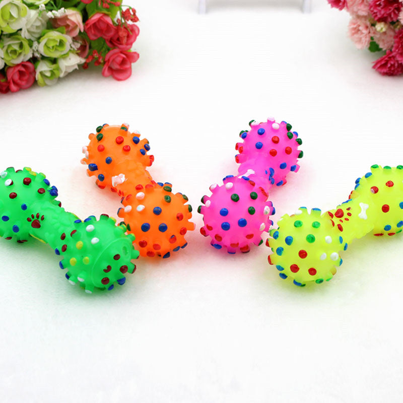 1PC Polka Dot Squeaky Rubber Dumbbell