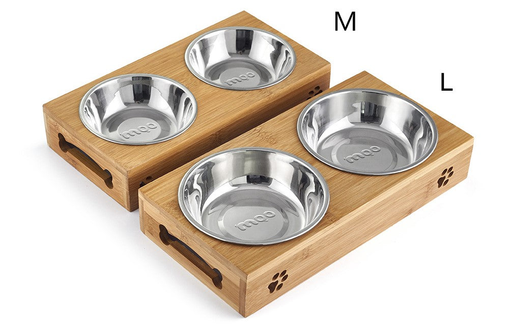 Premium Bamboo Frame Dual Dog Bowl