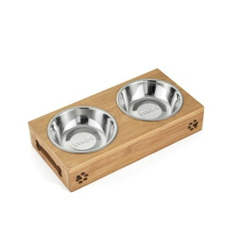 Premium Bamboo Frame Dual Dog Bowl